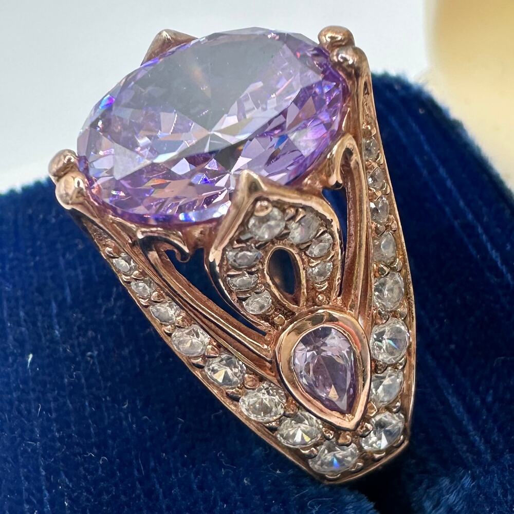 PAJ 925 sterling silver rose gold pink purple cubic zirconia CZ ring size 7.5 - Picture 2 of 8